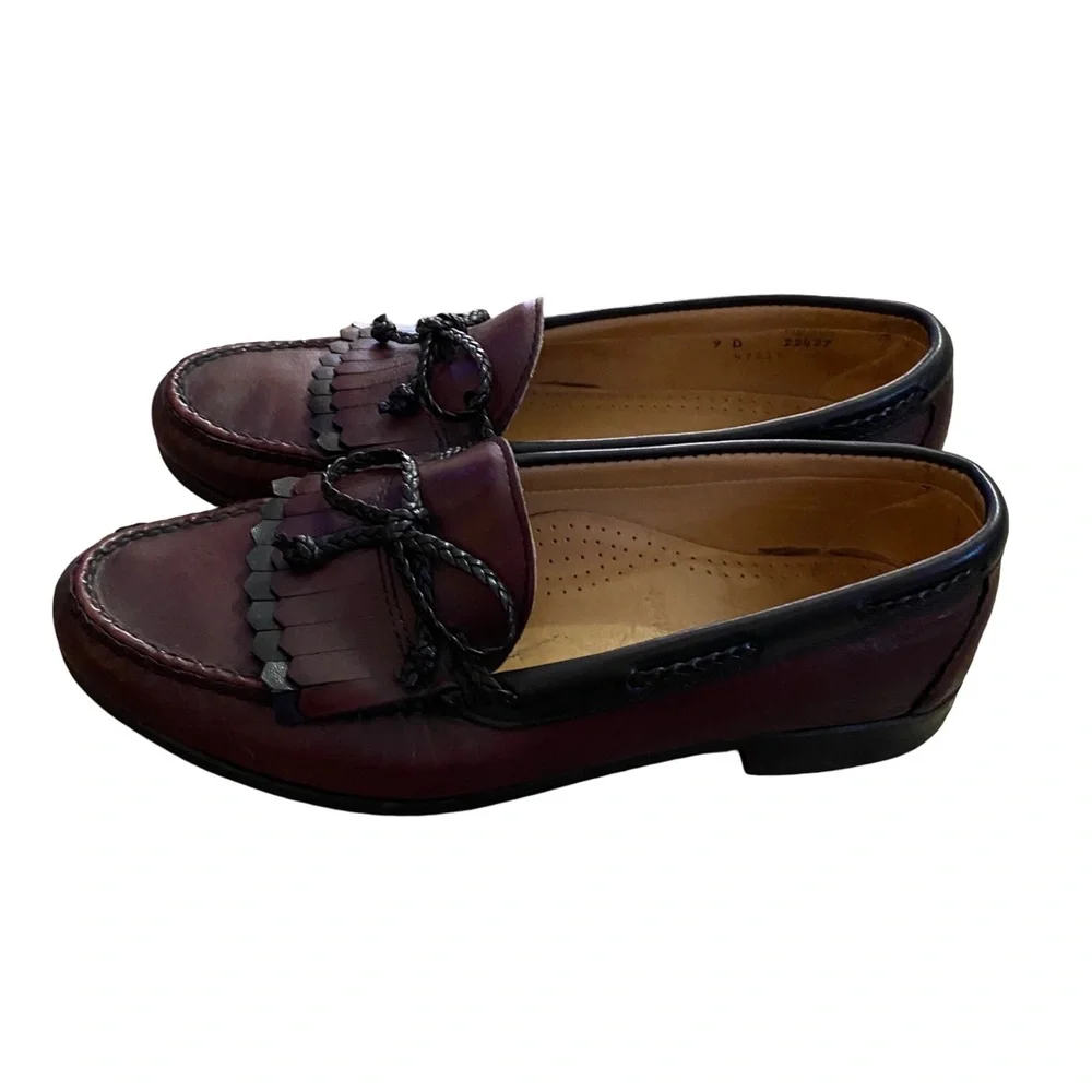 Allen Edmonds WOODSTOCK Loafers Leather Braided Tie Burgundy Mens 9‎ B